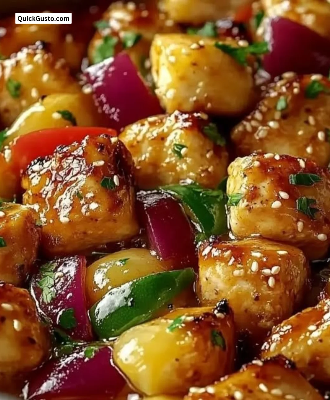 Hawaiian Chicken Sheet Pan meal with vibrant vegetables and pineapple