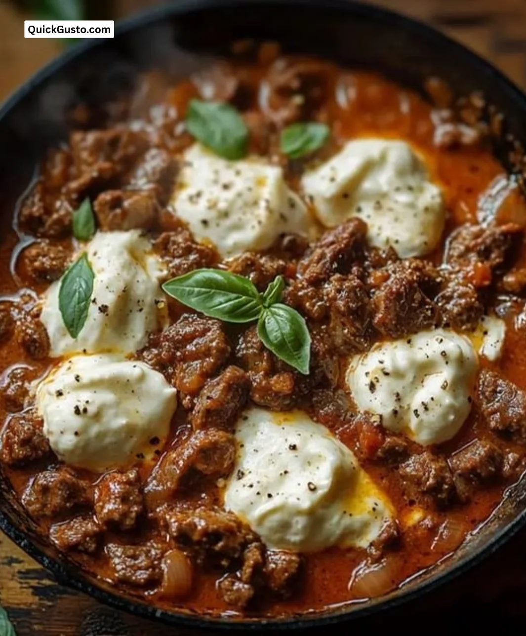 Keto Italian Beef and Ricotta Skillet dish served in a skillet