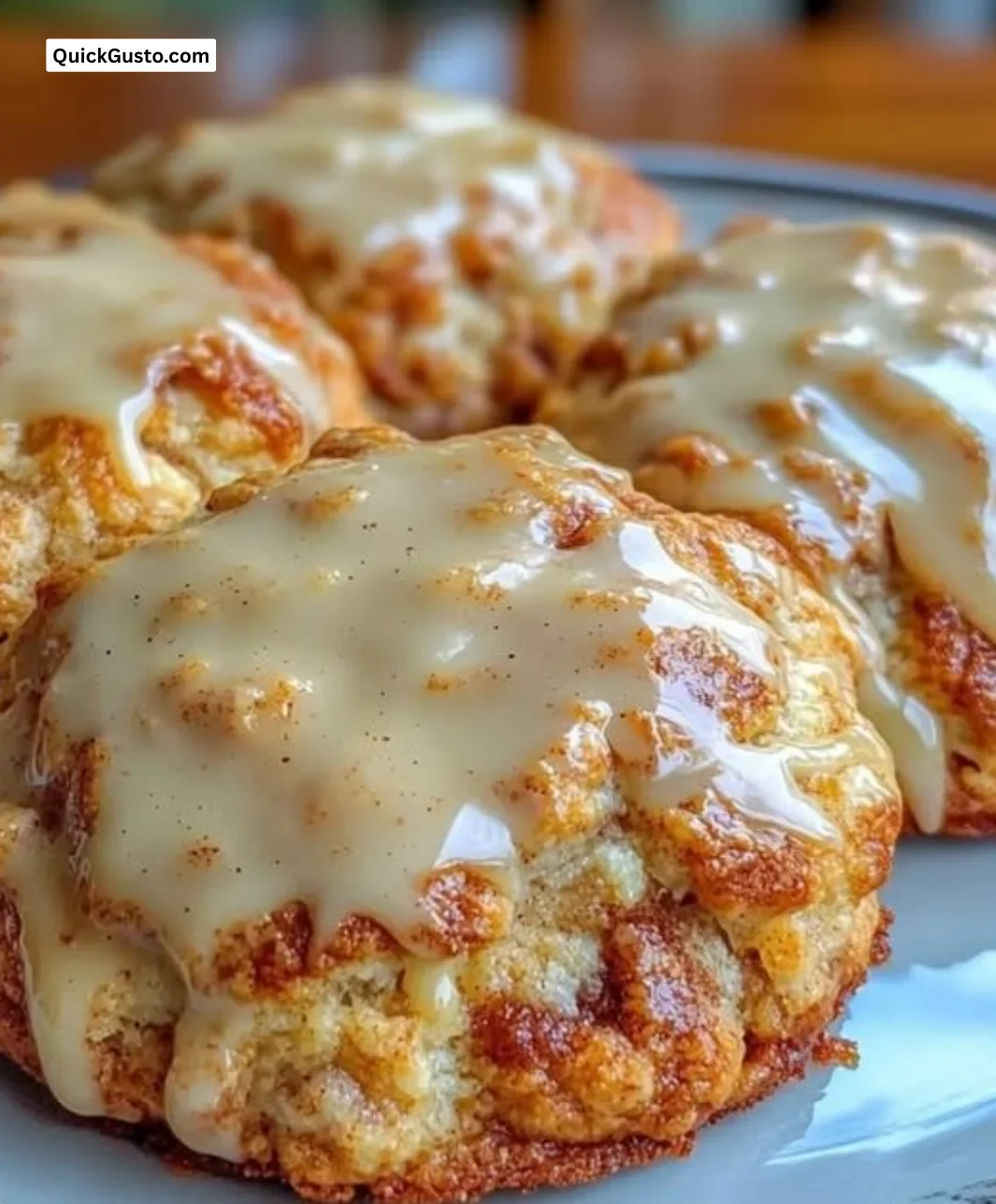 Cottage cheese cinnamon roll breakfast cookies on a wooden table