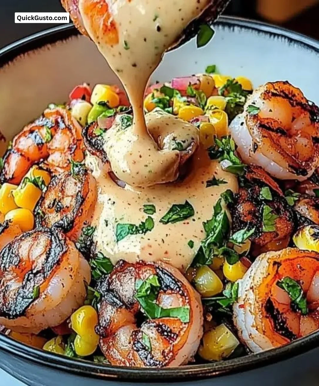 Zesty grilled shrimp bowl with avocado and salsa served in a vibrant dish
