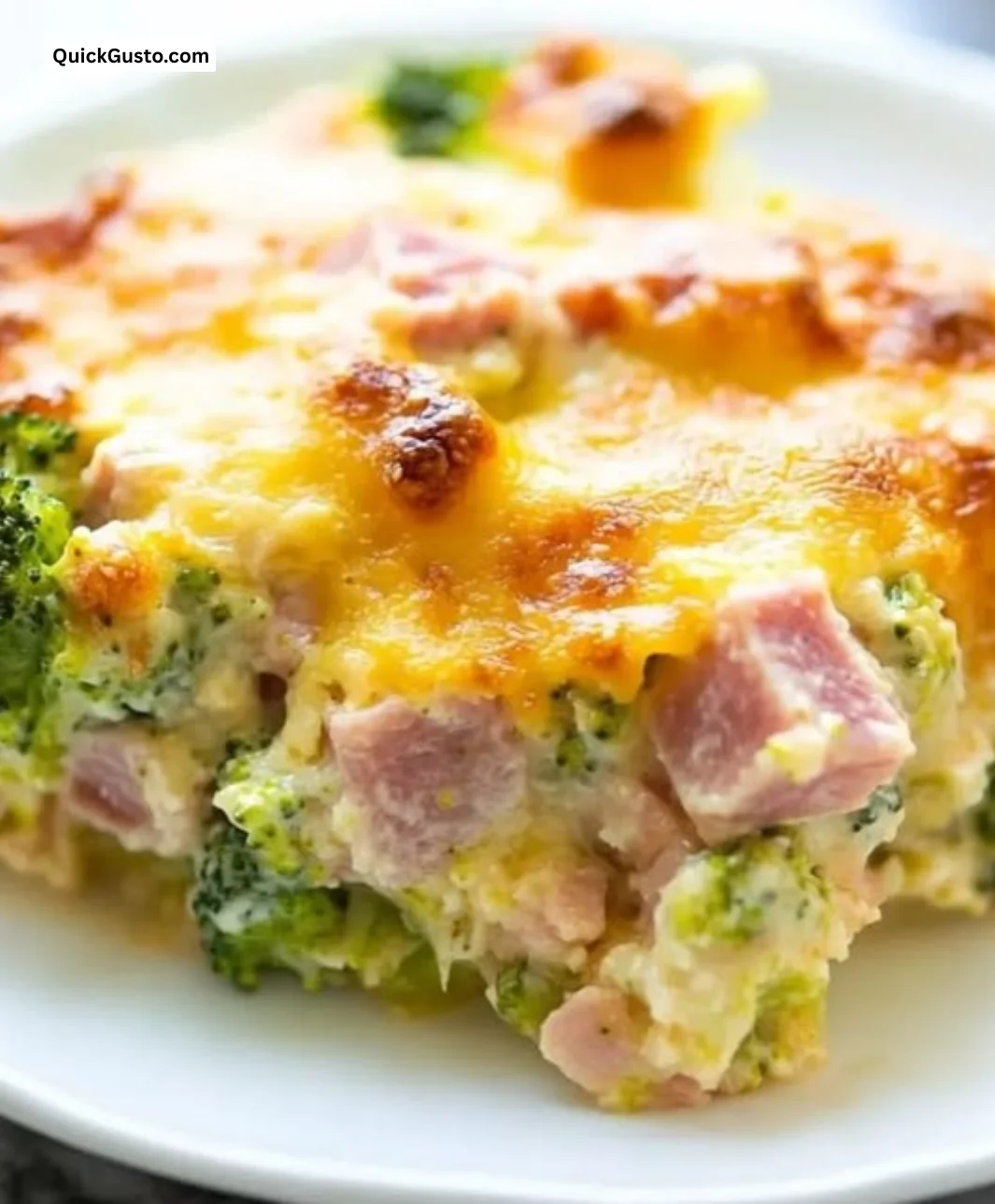 Low carb ham and broccoli casserole served in a dish