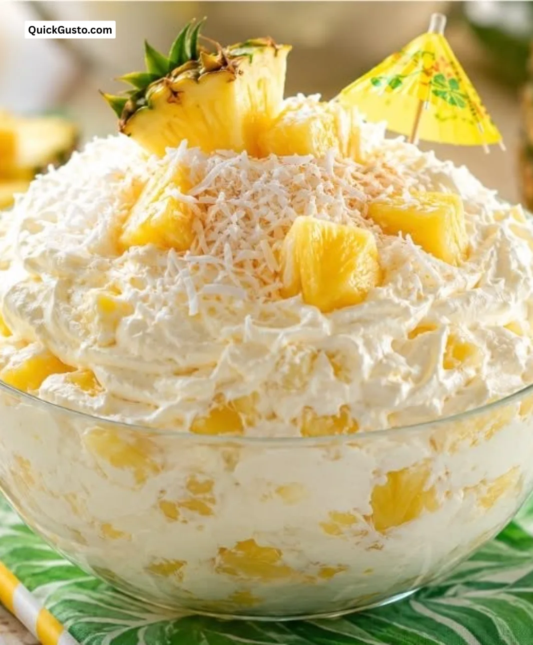 Delicious Pina Colada Fluff dessert with coconut and pineapple