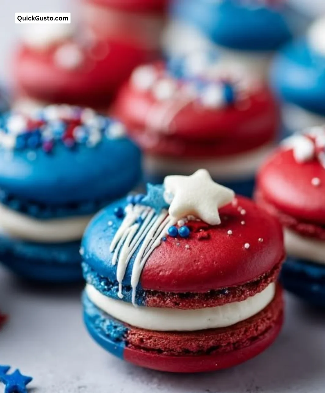 Festive Red White and Blue Macarons for patriotic summer celebrations