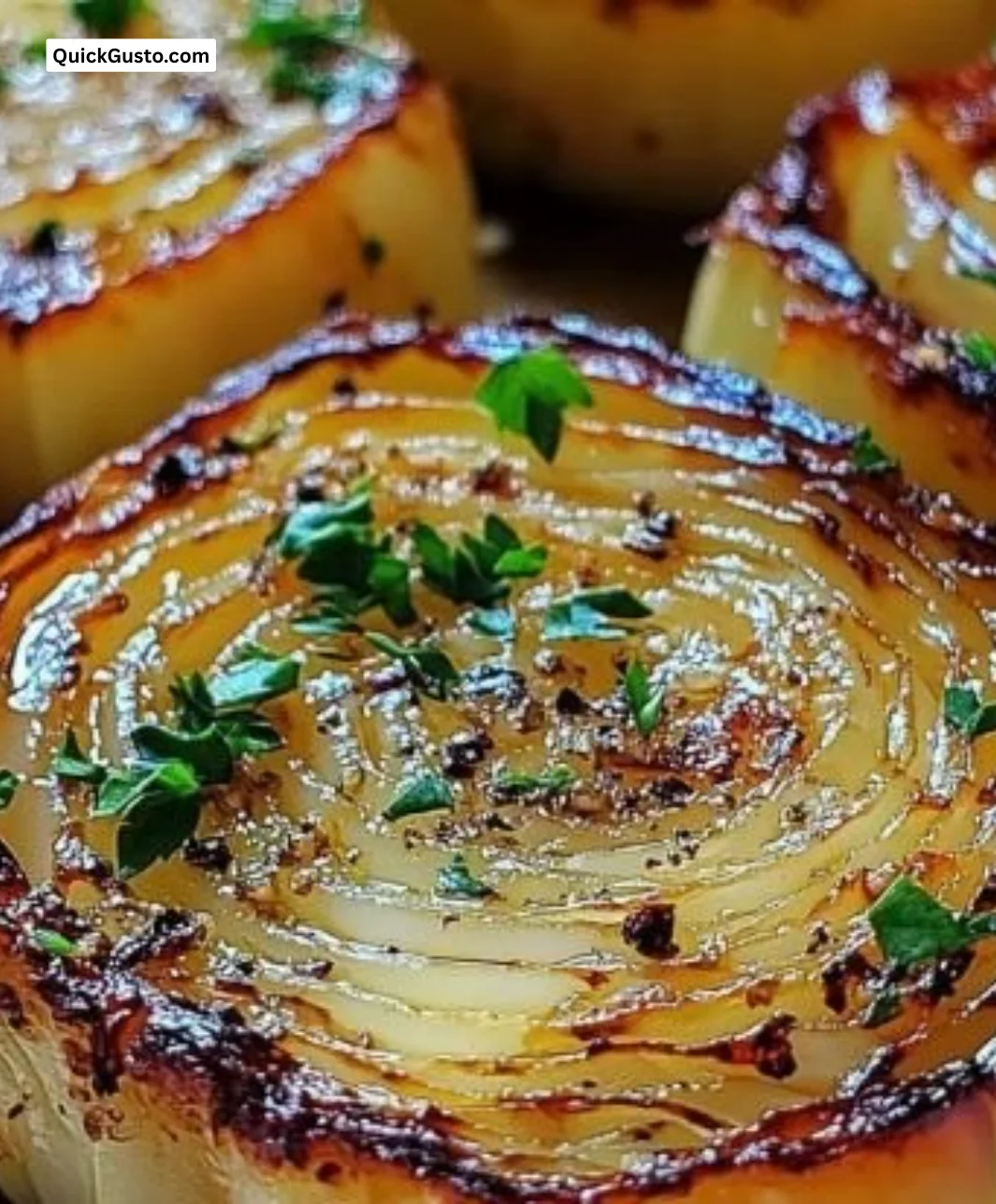 Savory garlic butter roasted cabbage steaks ready to be served as a cozy side dish