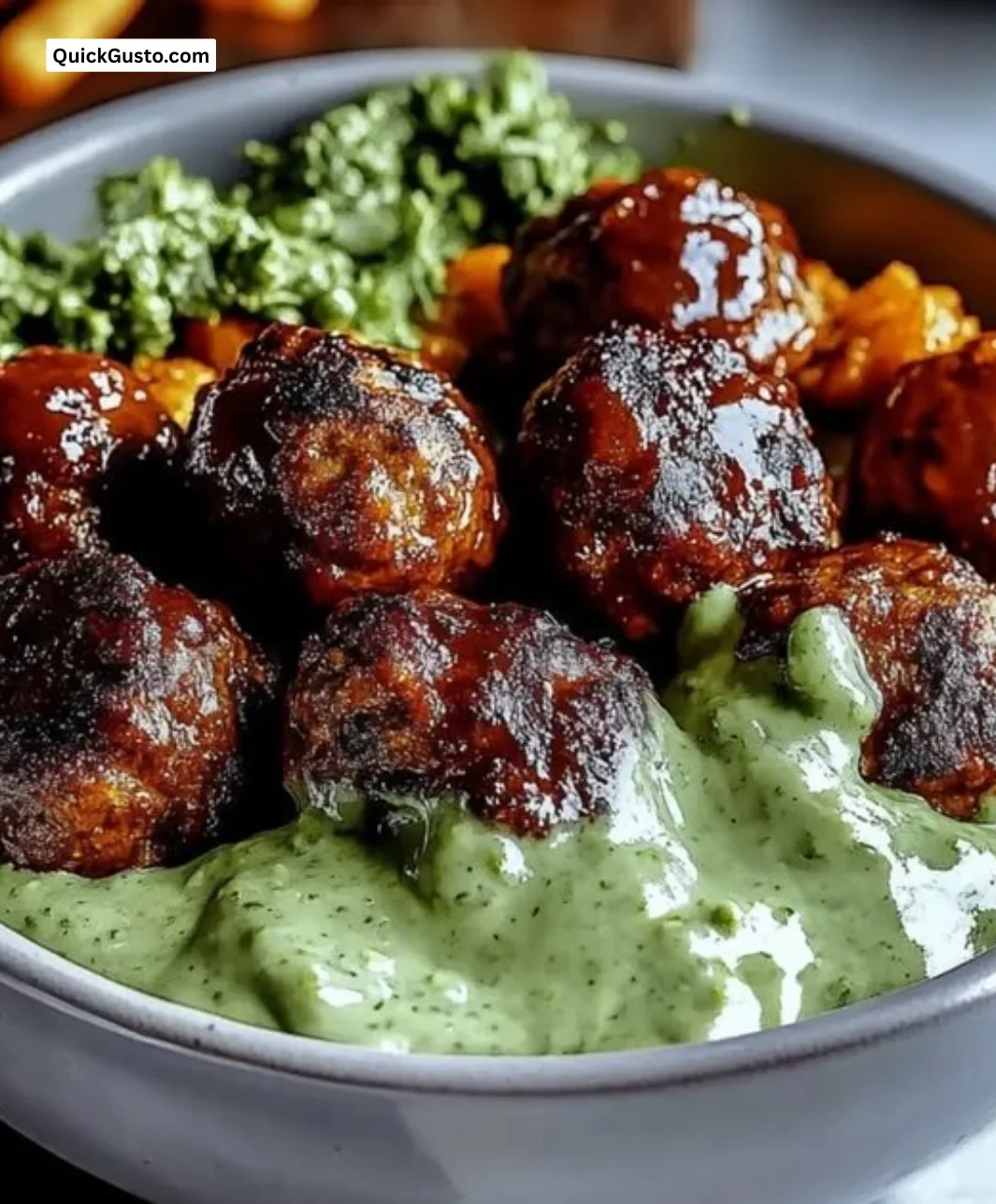 Smoky barbecue meatball bowls with creamy avocado toppings for a flavorful meal