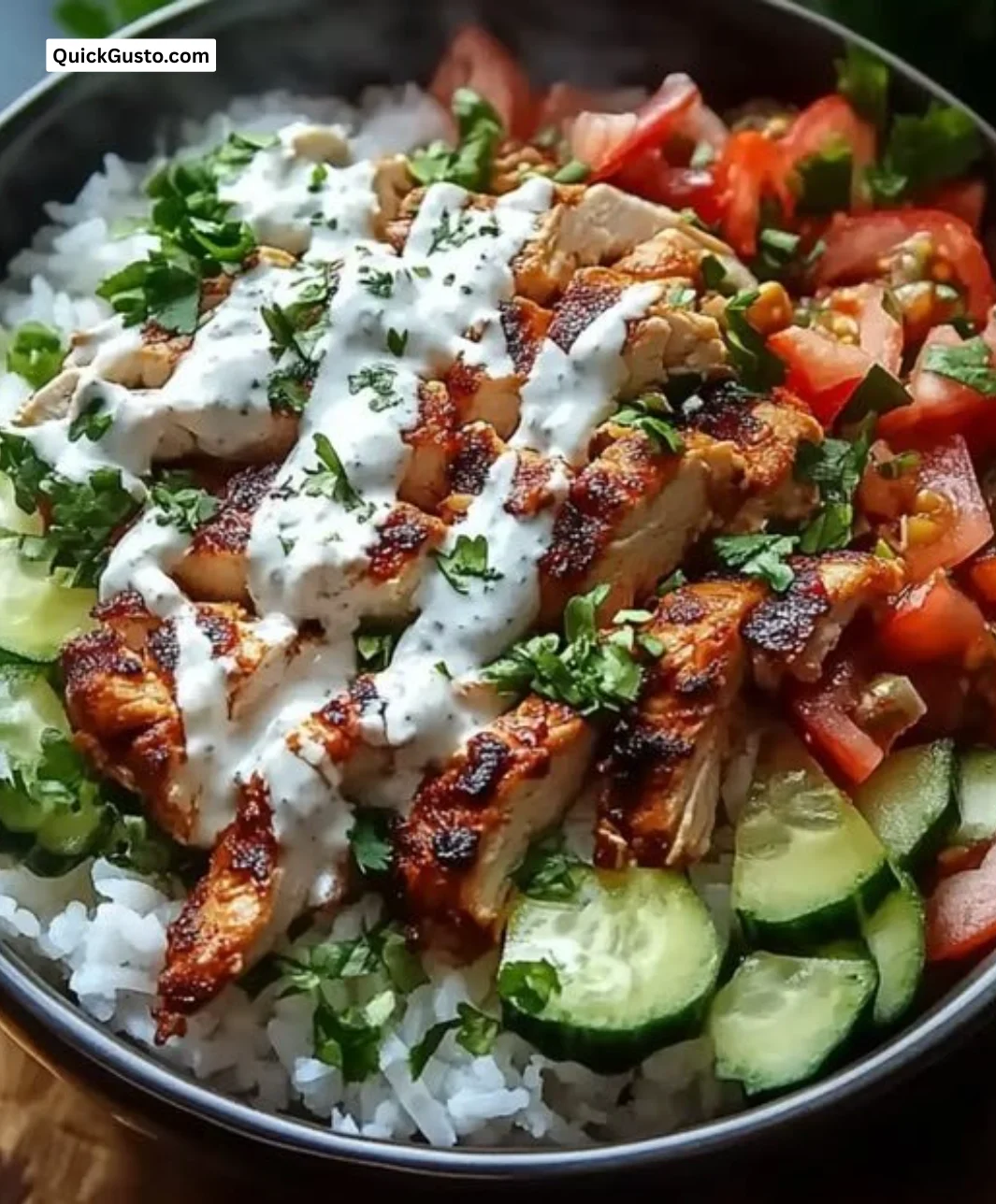 Delicious Chicken Shawarma Bowl with fresh vegetables and spices