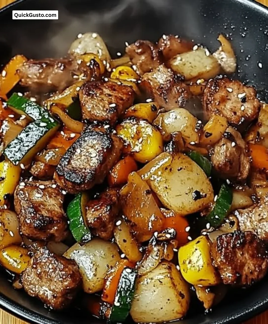 Delicious Blackstone Cowboy Dinner sizzling on a grill