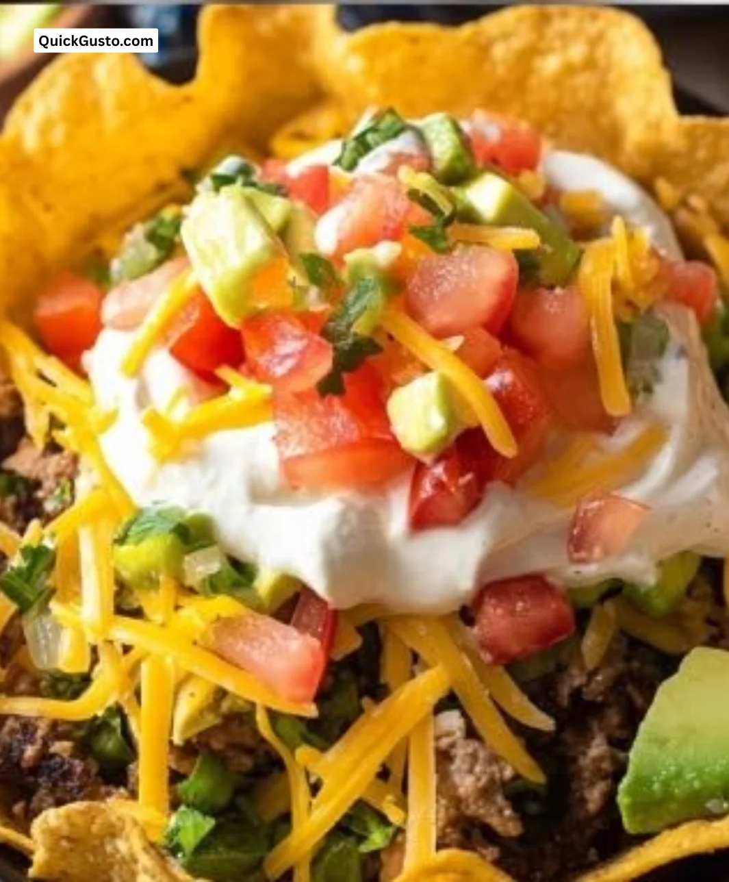 Bubbly Taco Salad Bowl with crunchy toppings and vibrant ingredients