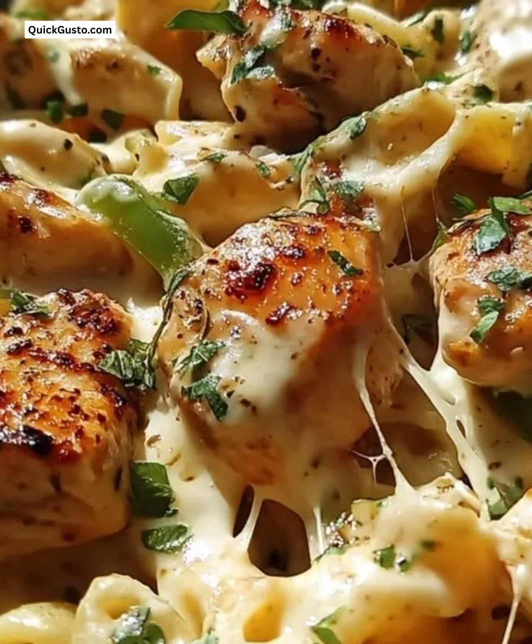 Cheesy Smoky Jalapeño Ranch Chicken and Pasta Skillet in a delicious presentation