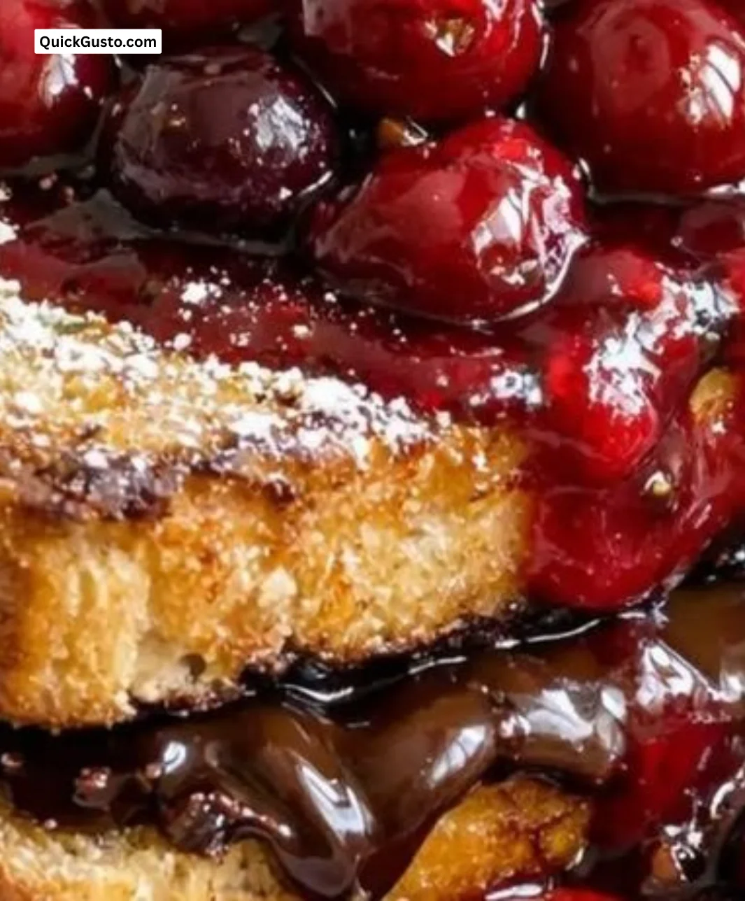 Delicious Chocolate Stuffed French Toast topped with vibrant Cherry Compote