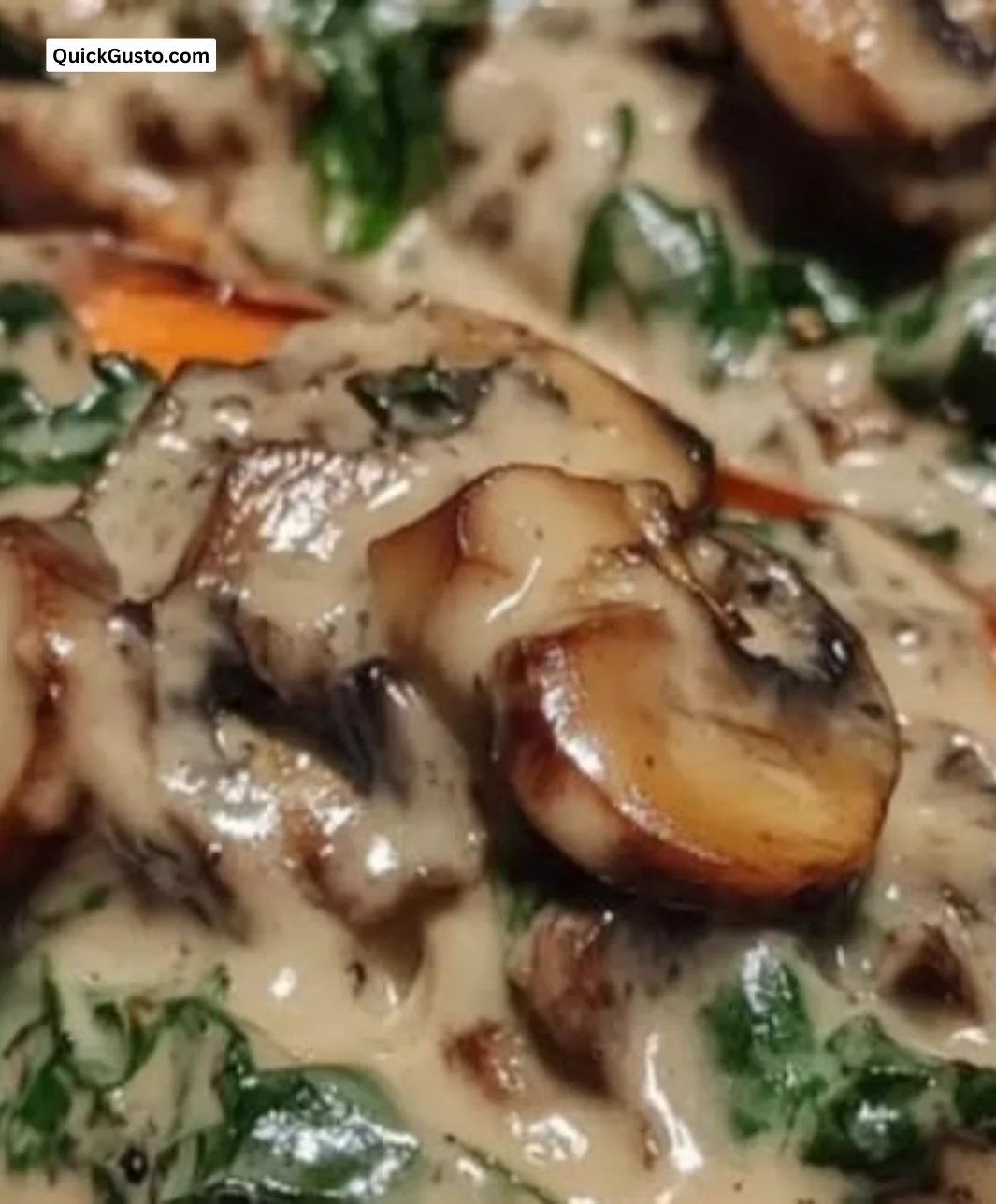 Creamy mushroom spinach stuffed sweet potatoes served on a plate.