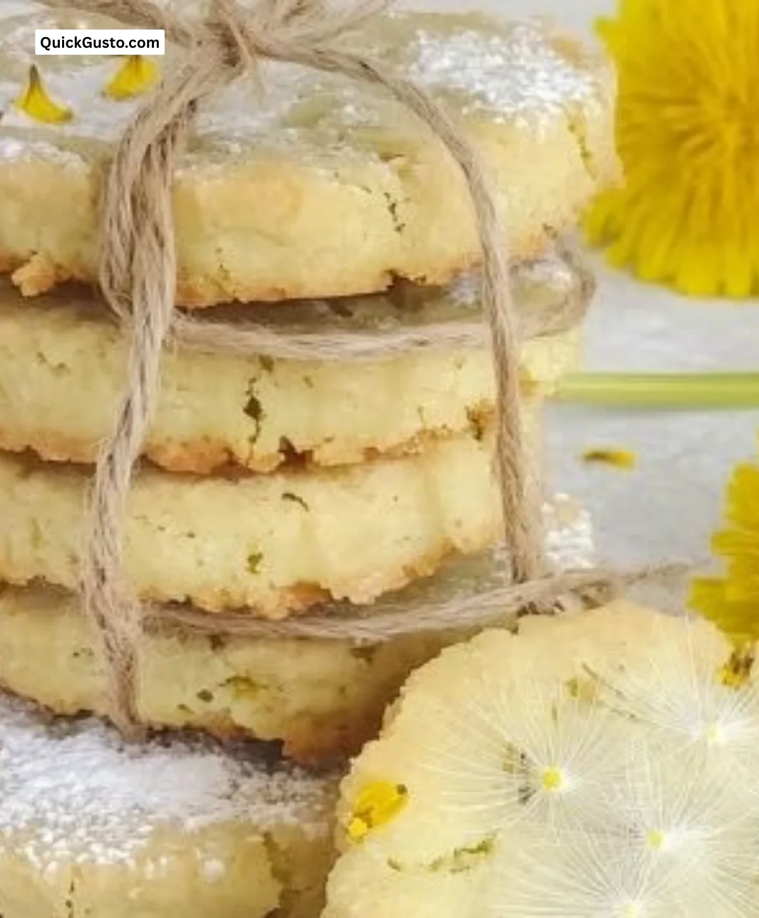 Homemade dandelion cookies on a rustic wooden table