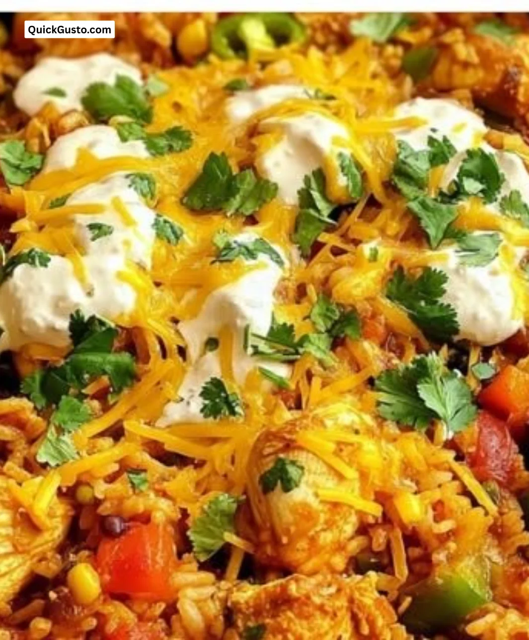 Delicious bowl of Mexican chicken rice with colorful vegetables and spices