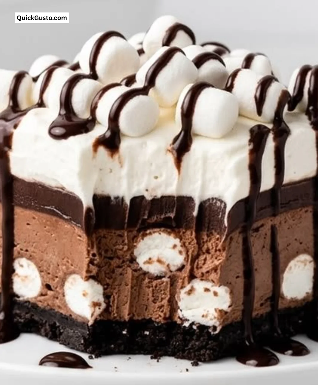A decadent hot chocolate dessert lasagna with layers of chocolate goodness