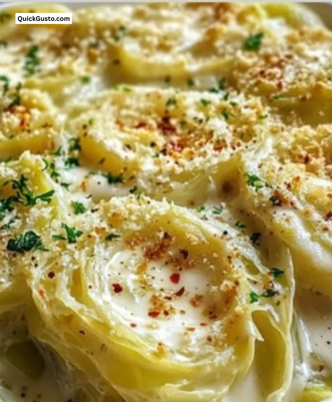 Delicious garlic parmesan cabbage dish served warm in a cozy setting