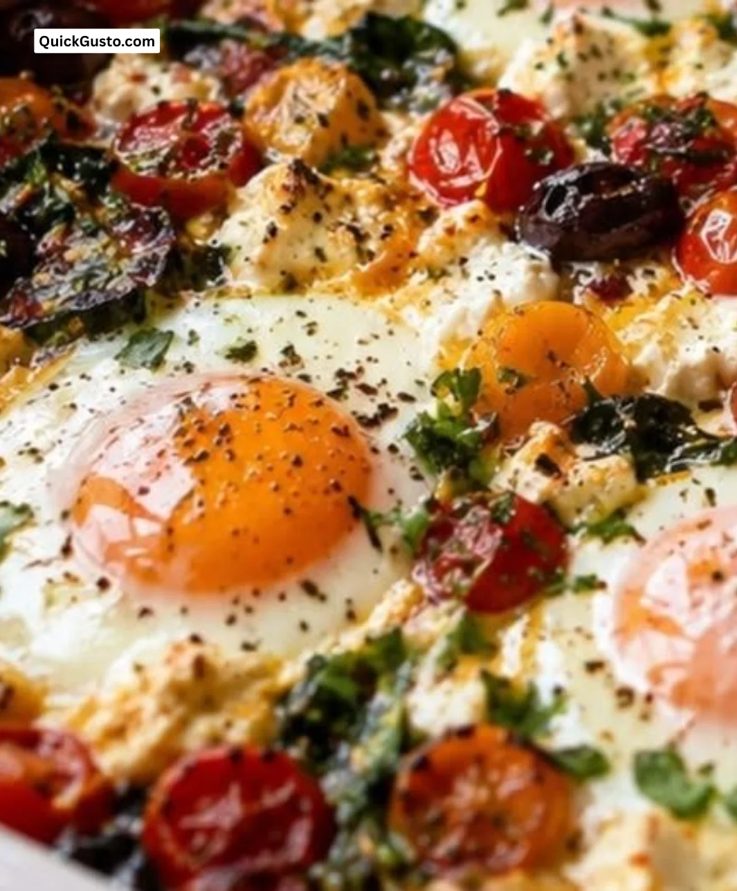 Mediterranean baked feta eggs served in a vibrant dish