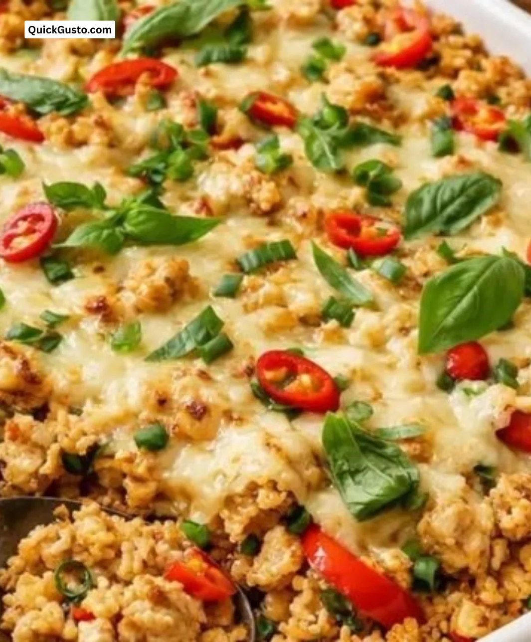 Delicious One-Pan Baked Thai Basil Chicken and Rice served in a cozy setting.