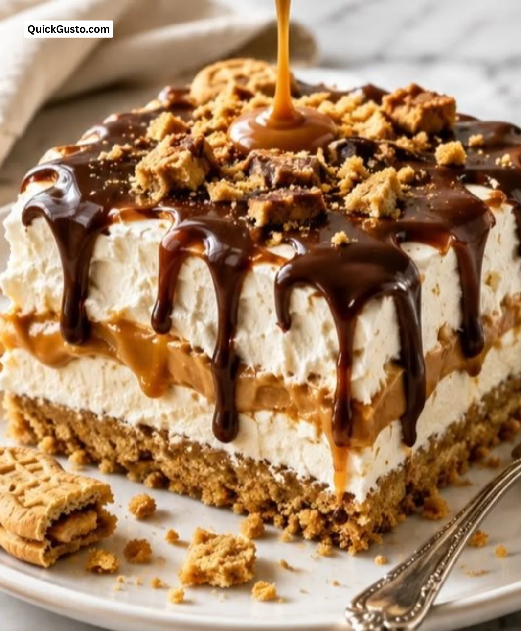 Delicious no-bake Peanut Butter Cream Dessert served in a cozy setting