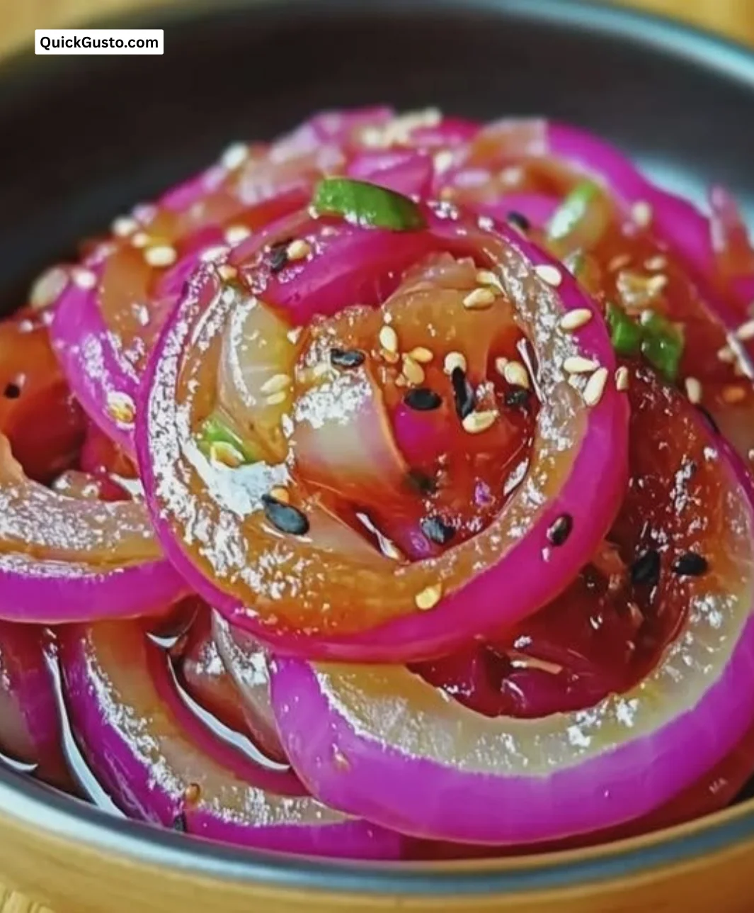 Bowl of quick Asian pickled onions ready to enhance dishes with flavor