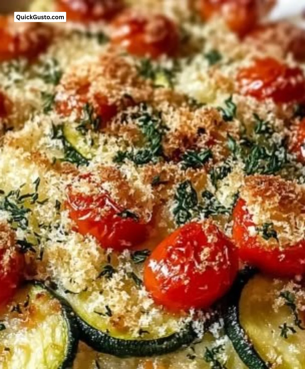 Savory garden zucchini casserole fresh out of the oven, ready to be served.