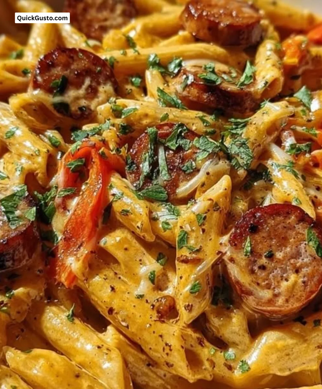 Delicious Skillet Creamy Pepper Jack Cajun Sausage Pasta in a skillet