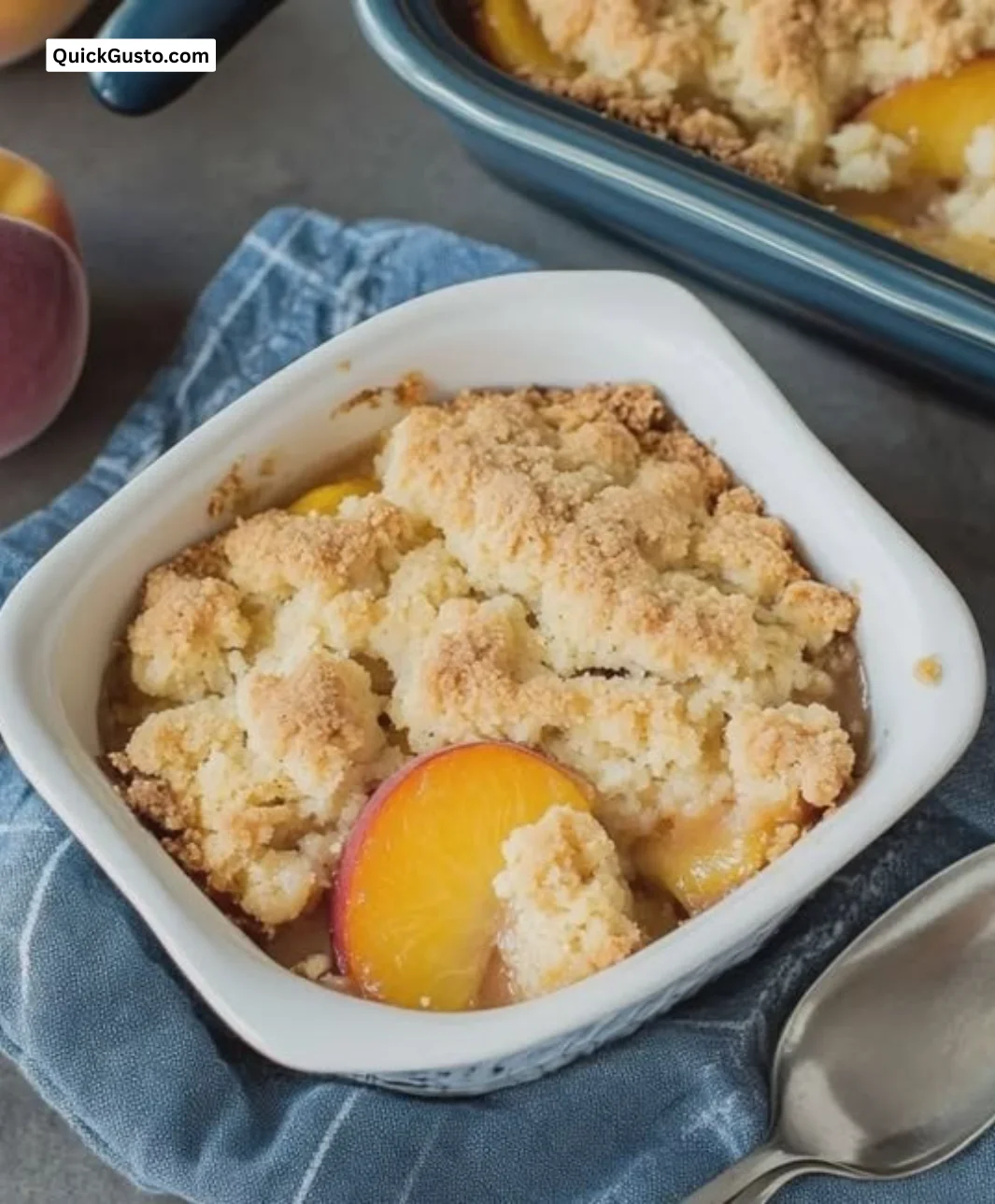 Small batch peach cobbler with juicy peaches and a golden crust