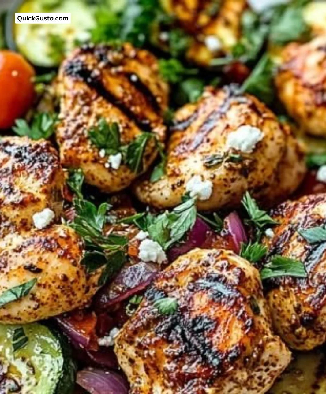 Spicy Mediterranean chicken plated with herbs and spices for a delicious weeknight meal