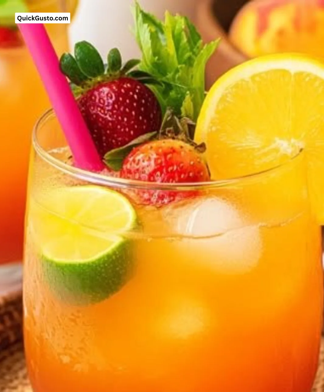 Refreshing Sun-Kissed Summer Punch in a glass with fruits