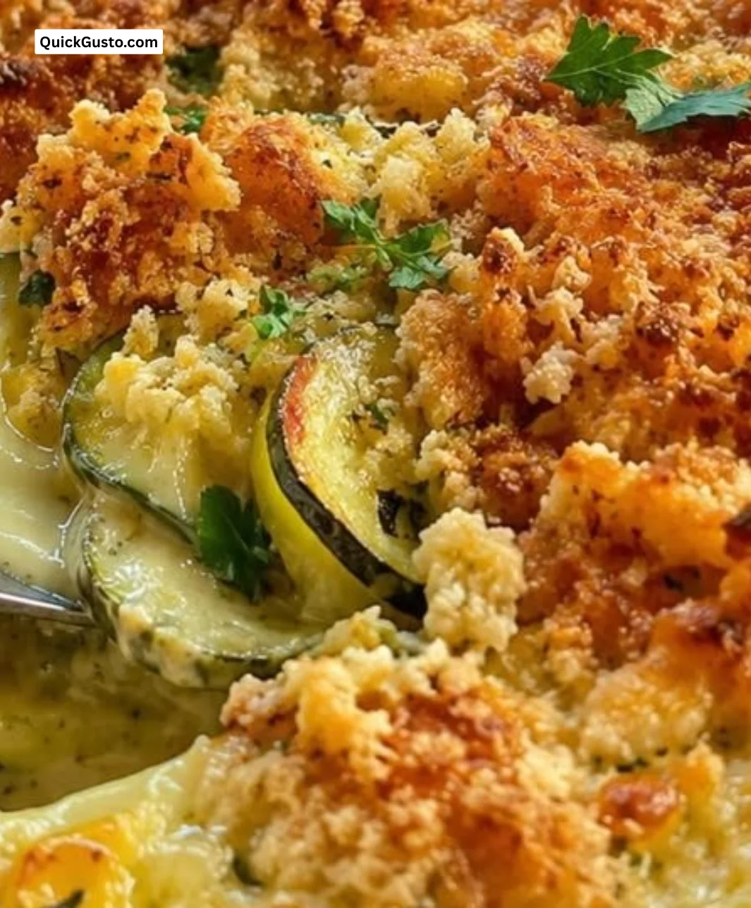 Delicious sun-kissed summer zucchini casserole, fresh-baked and cozy meal.