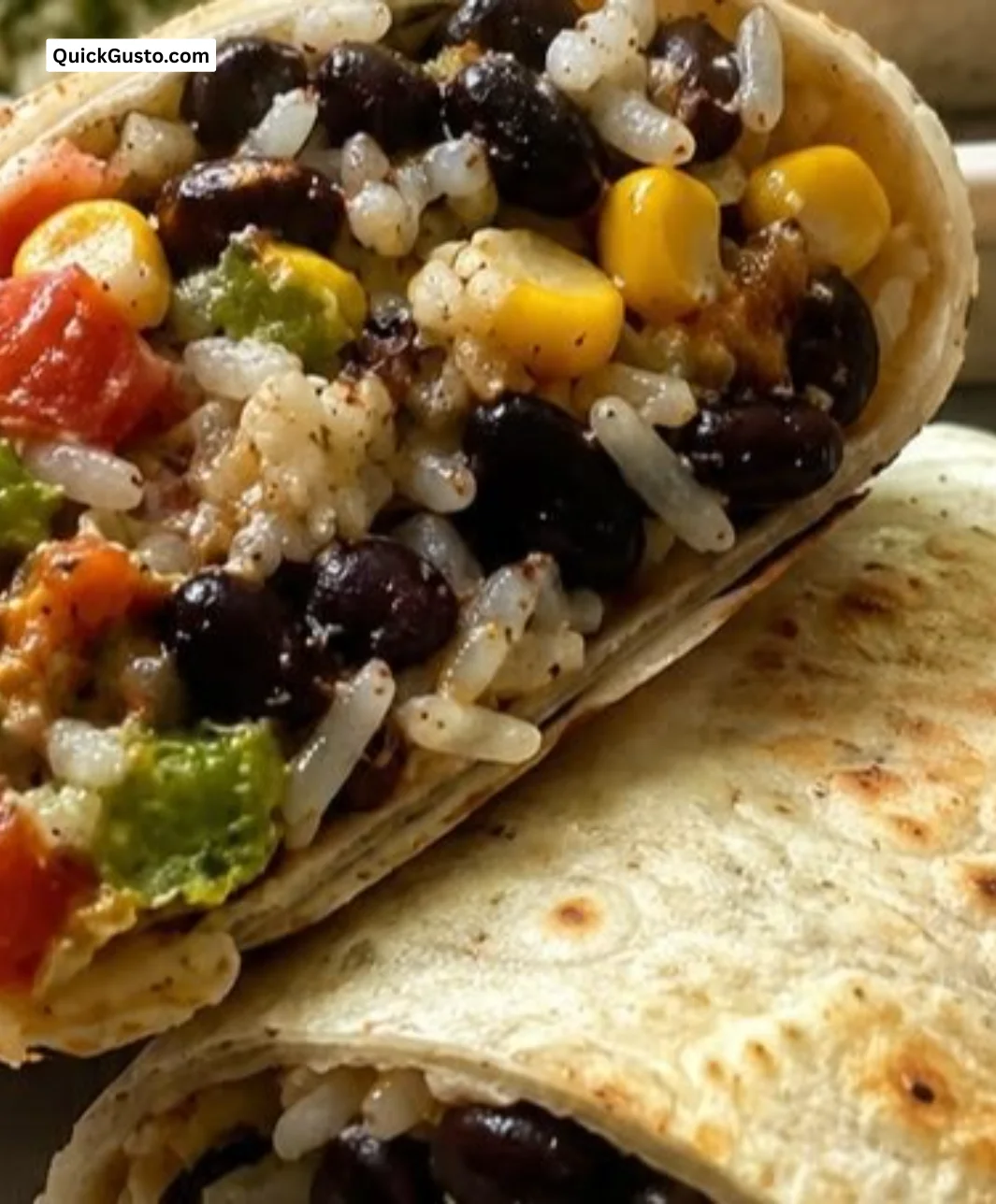 Vegetarian black bean burrito with fresh ingredients and vibrant colors